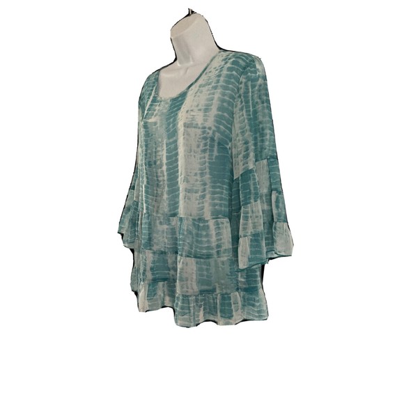 LOGO by Lori Goldstein Chiffon Blouse Womens Size S Agua Peasant Boho Sheer Top - Picture 8 of 9